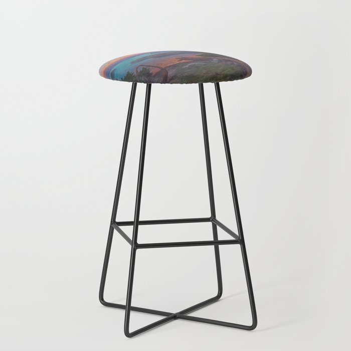 Mountain Lake View at Sunset landscape painting Bar Stool