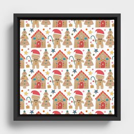 Playful Gingerbread Pattern Framed Canvas