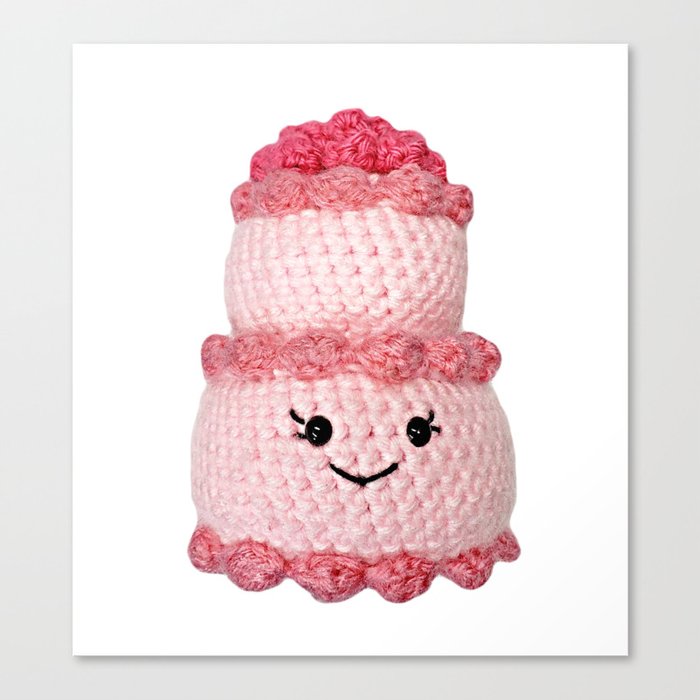 Cute Pink Crochet Cake Amigurumi Canvas Print