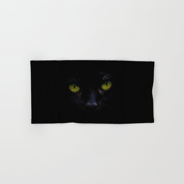 Black Cat Green Eyes Face (Color) Hand & Bath Towel