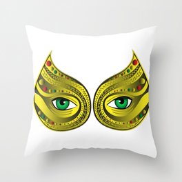 Gold Mask Green Eyes Throw Pillow