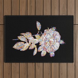Floral Giant French Rose Mosaic on Black Outdoor Rug