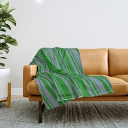 [ Thumbnail: Light Slate Gray and Green Colored Lined Pattern Throw Blanket ]