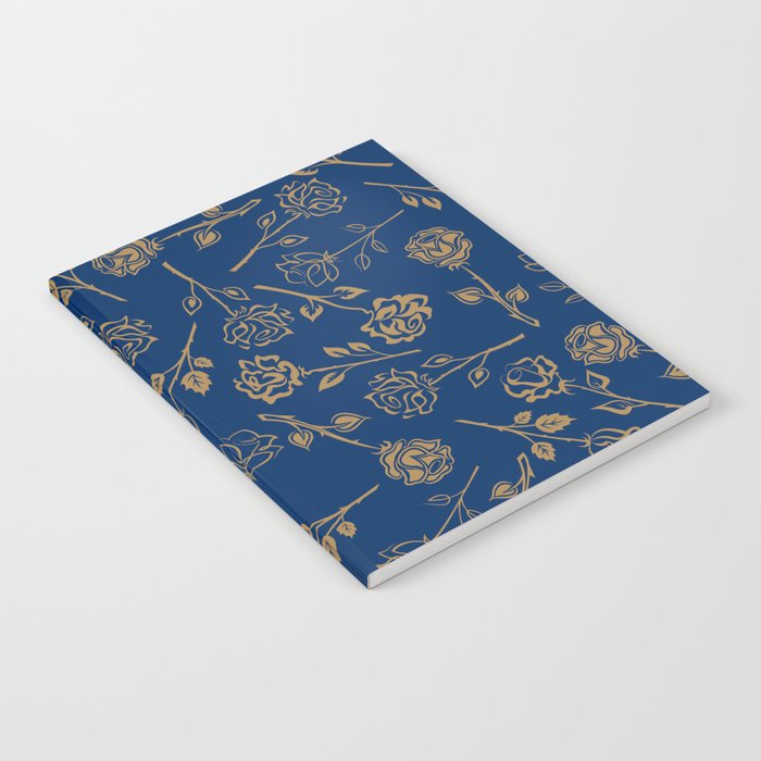 Gold Roses Silhouette on Blue Navy  Notebook