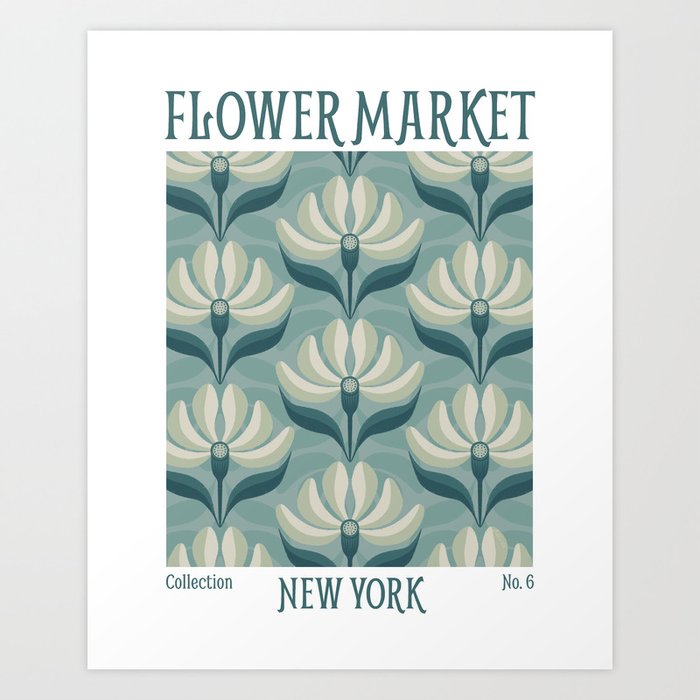 Flower Market New York Teal Mint Art Print