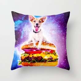 Outer Space Galaxy Dog Riding Burger Throw Pillow