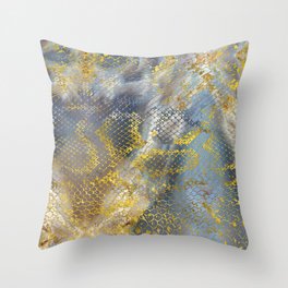 Faux gold snake skin texture on  marble Throw Pillow