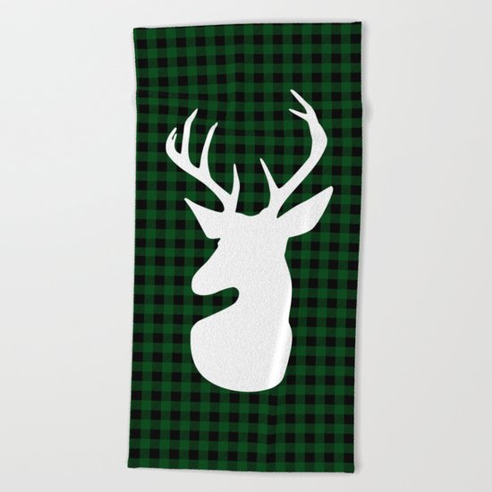 Elegant Green Plaid Deer Design Beach Towel