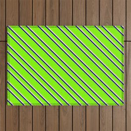 [ Thumbnail: Chartreuse, Bisque & Dark Blue Colored Lined/Striped Pattern Outdoor Rug ]