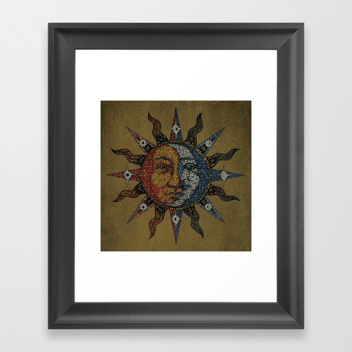 Vintage Celestial Mosaic Sun & Moon Framed Art Print
