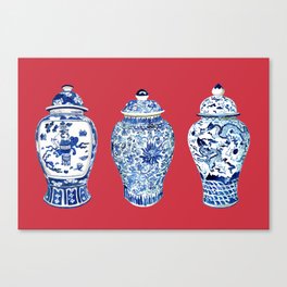 GINGER JAR TRIO ON RED Canvas Print