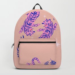 Pink Twin Tigers | Moon Star - Pink Tiger | Christmas Eve 2021, 2022 Year of Tiger Pattern Backpack | Stars, Doodle, Tropical, Pink, Scandinavian, Star, Leaf, Palm, Minimal, Moon 