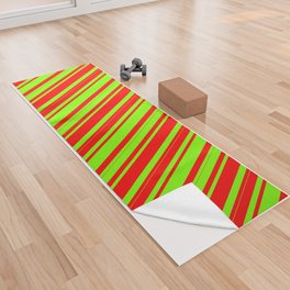 [ Thumbnail: Chartreuse & Red Colored Lines Pattern Yoga Towel ]