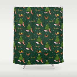 Christmas Dachshunds - Green Shower Curtain