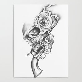 Skull Gun Rose Poster