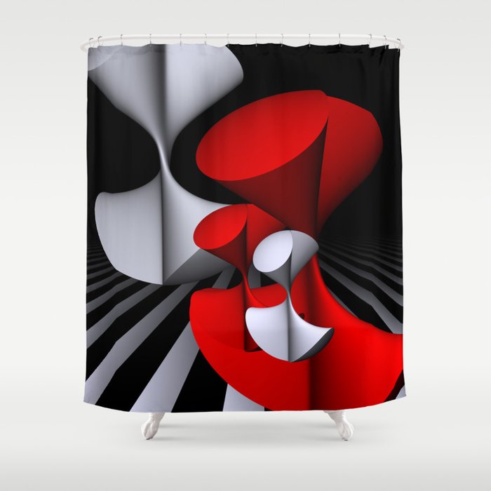 3D in red, white and black -11- Shower Curtain