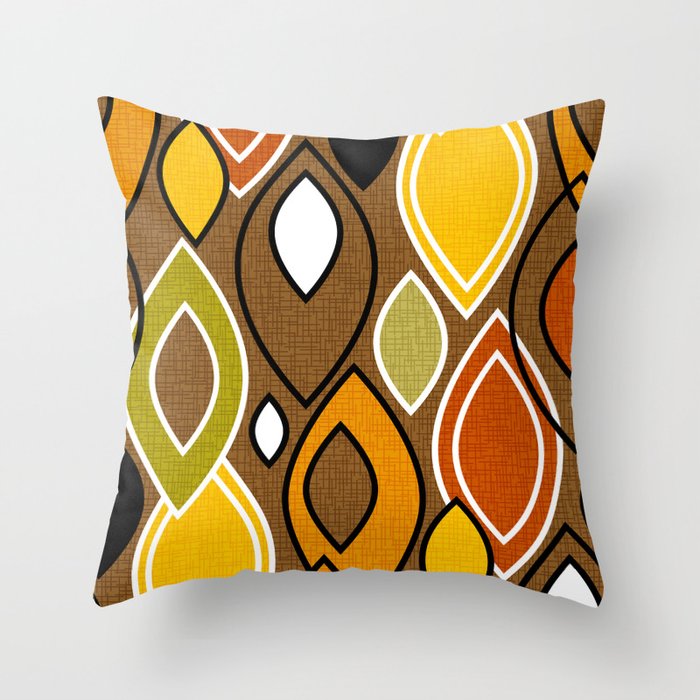 Mid Century Modern Autumn Colored Leaves // Version 2 Throw Pillow