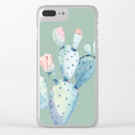 Rose Desert Cactus Mint Green Clear iPhone Case