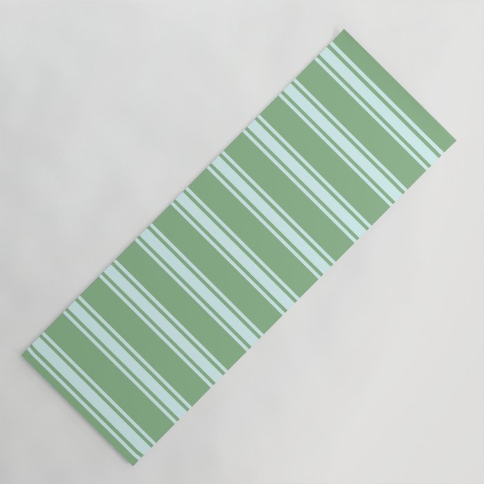 Dark Sea Green and Light Cyan Colored Pattern of Stripes Yoga Mat