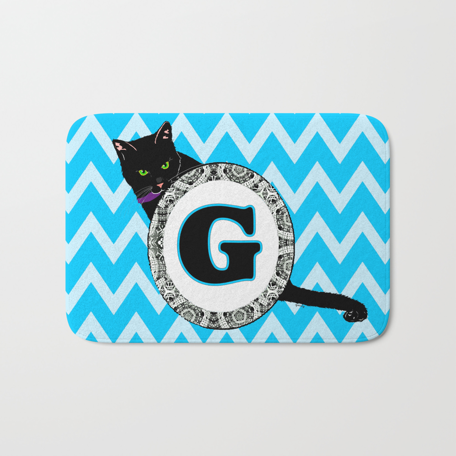 Letter G Cat Monogram Bath Mat By Catattack Society6