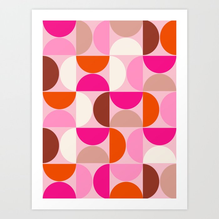Mid Century Modern Shapes Retro 70s Pattern Pink Orange And Brown Modern Decor Geometric Abstract Art Print
