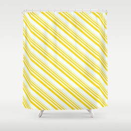 [ Thumbnail: Yellow and Mint Cream Colored Striped/Lined Pattern Shower Curtain ]