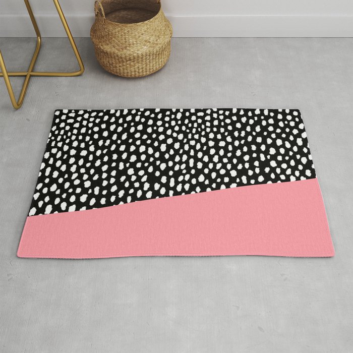 Handmade Polka Dot Brush Spots with Pink Stripe Rug