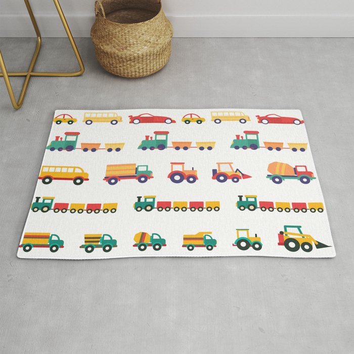 Farm Trucks and Trains Rug