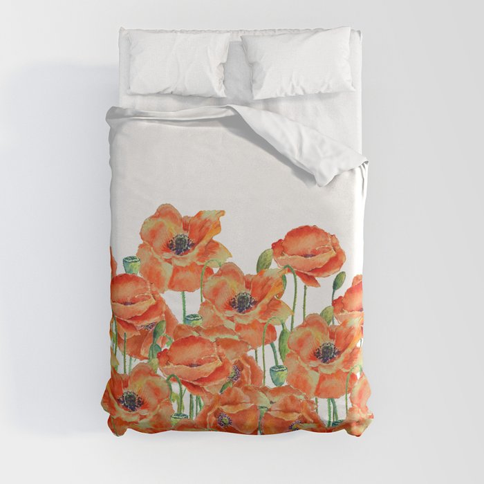 Watercolor poppy field illustration Duvet Cover