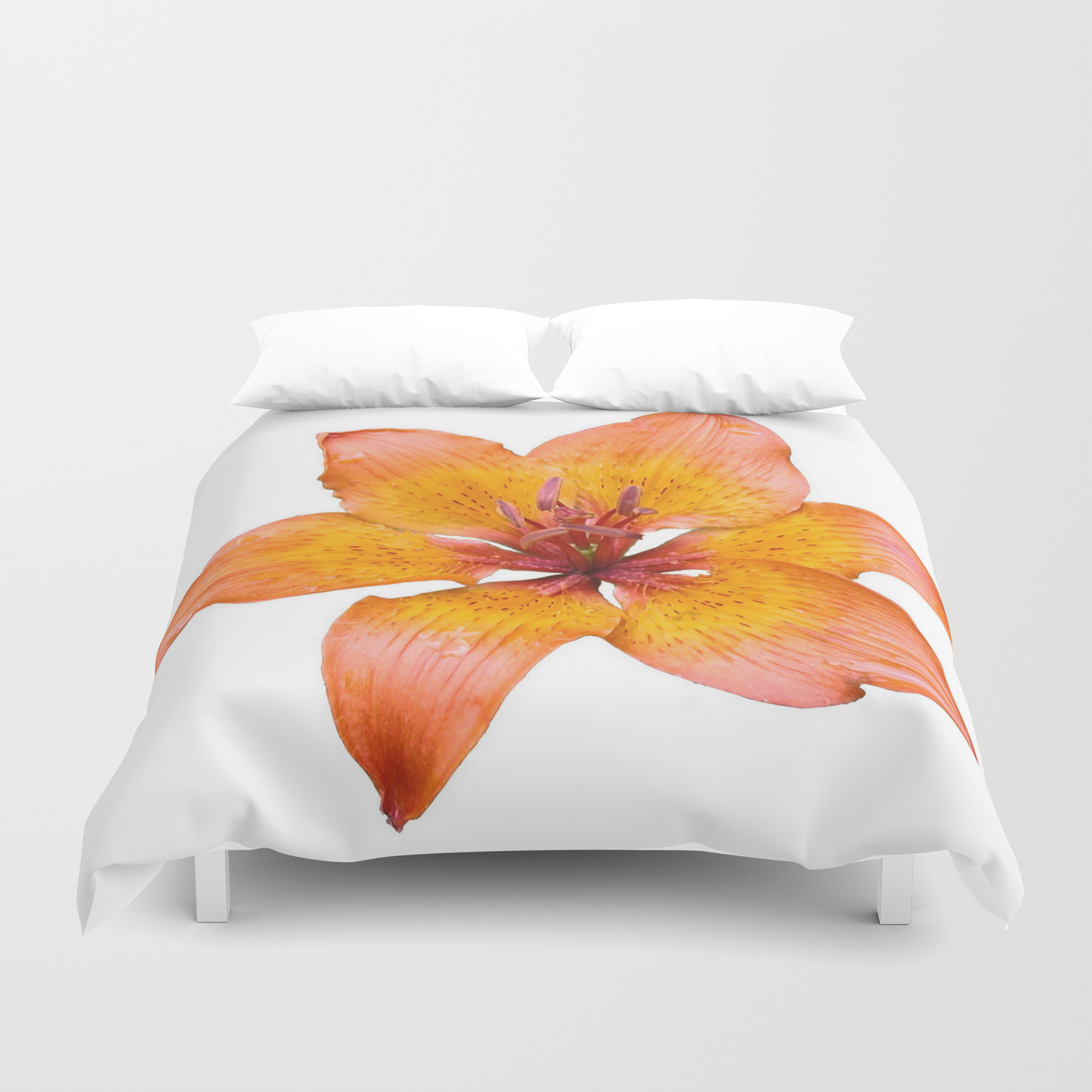 Coral Colored Lily Isolated On White Duvet Cover By Taiche Society6
