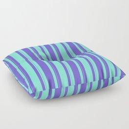 [ Thumbnail: Aquamarine & Slate Blue Colored Lines Pattern Floor Pillow ]