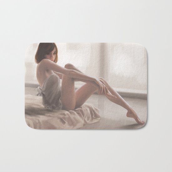 A girl in the morning Bath Mat