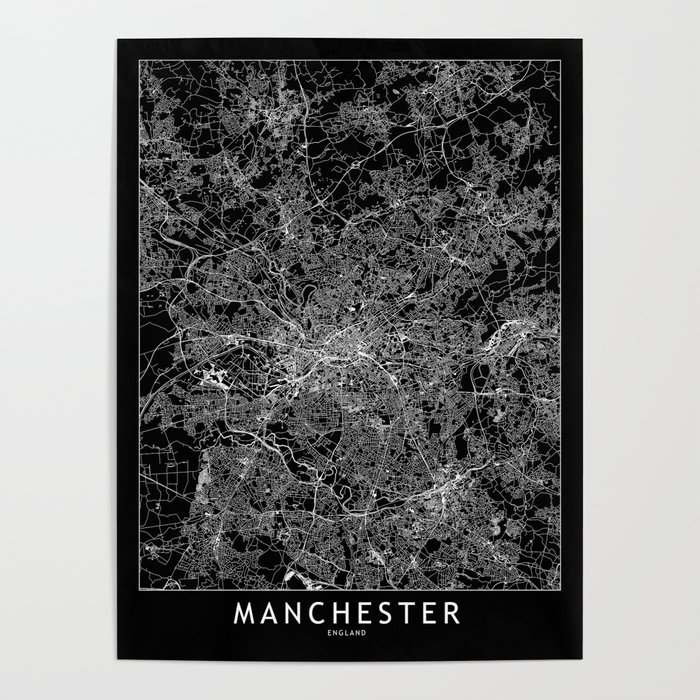 Manchester Black Map Poster