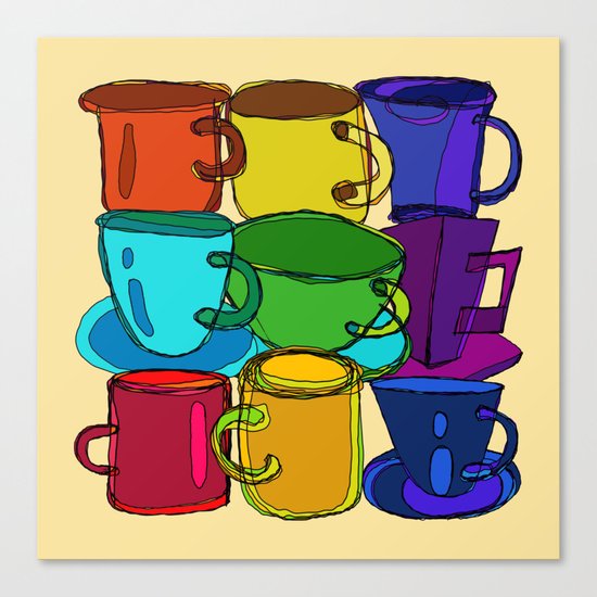 Tea Cups and Coffee Mugs Spectrum Canvas Print