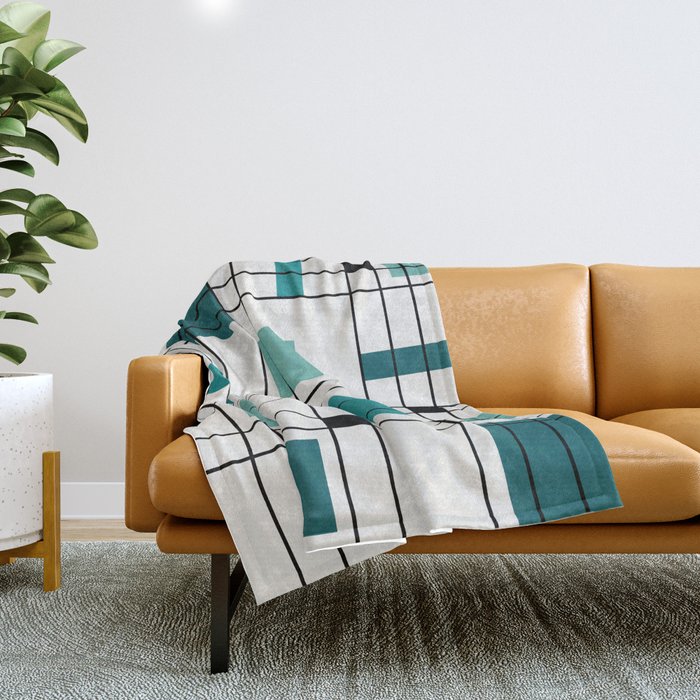 1950's Abstract Art Teal Throw Blanket