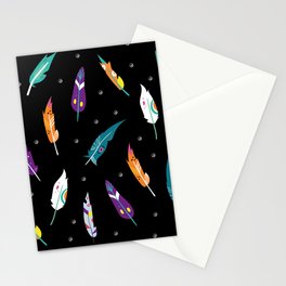 Сolorful bird feathers. Indian boho ornament Stationery Cards