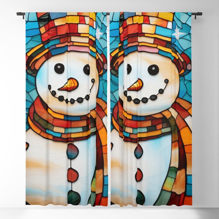 Stained Glass Snowman Background 5 Blackout Curtain