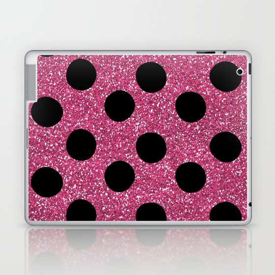 Retro Pink Glitter Polka Dot Background Pattern Laptop & iPad Skin
