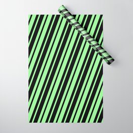 [ Thumbnail: Green & Black Colored Stripes Pattern Wrapping Paper ]
