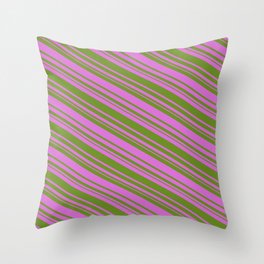 [ Thumbnail: Orchid & Green Colored Stripes/Lines Pattern Throw Pillow ]