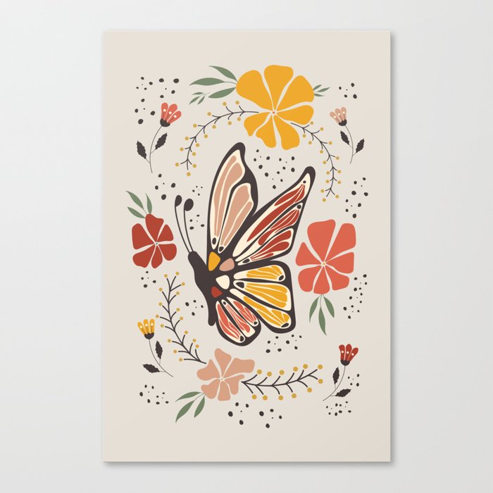 Butterfly With Flowers  Canvas Print