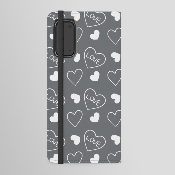 Valentines Day White Hand Drawn Hearts Android Wallet Case