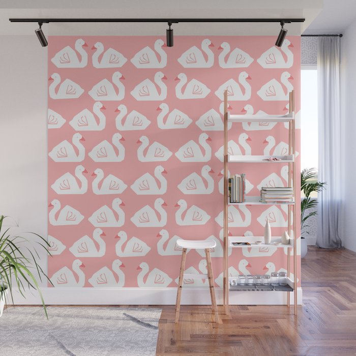 Swan Minimal Pattern Print Pink And White Bird Ilration Swans Swan Minimal Pattern Print Pink And White Bird Ilration Swans Nursery Decor Wall Mural