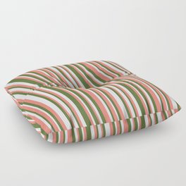 [ Thumbnail: Salmon, Dark Olive Green & Lavender Colored Lines Pattern Floor Pillow ]