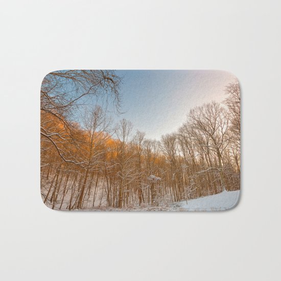 Golden Winter Forest Bath Mat