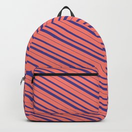[ Thumbnail: Salmon and Dark Slate Blue Colored Lined/Striped Pattern Backpack ]