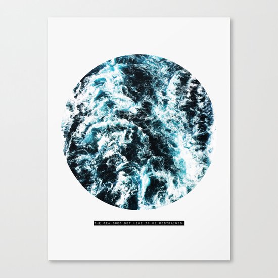 Free Like The Sea, digital collage, ocean waves, seascape, geometric nature, minimalist print, quote Canvas Print