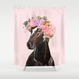 Horse with Flowers Crown in Pink Shower Curtain