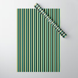 [ Thumbnail: Teal, Tan, and Black Colored Pattern of Stripes Wrapping Paper ]