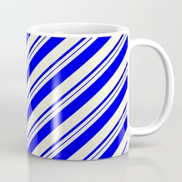 [ Thumbnail: Beige & Blue Colored Striped Pattern Coffee Mug ]